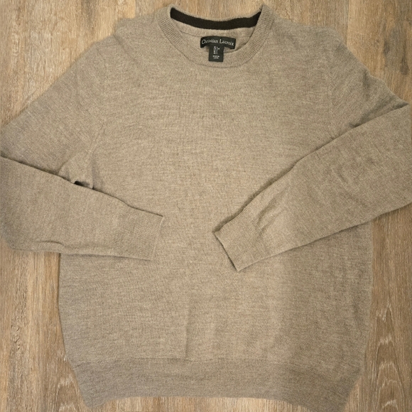 Christian Lacroix Extra Fine Merino Wool Crew Neck Sweater Size Large Tan - Picture 2 of 8